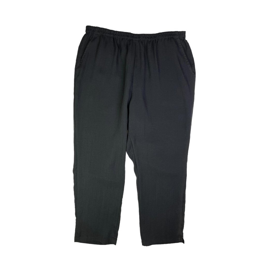 Fridaze Plus Size 1X Black Linen Pull-On Pants Side Pockets Lagenlook *Flaw
